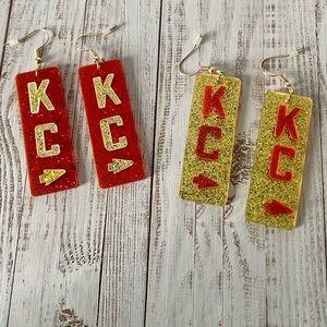 NEW 2 Pairs of KC Kansas City Chiefs Football Red and Gold Earrings for Women